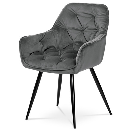 Moderní jídelní židle Autronic Jídelní židle, šedá sametová látka, kovová čtyřnohá podnož, černý matný lak (DCH-421 GREY4)