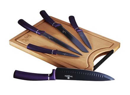 Sada nožů Berlingerhaus BH-2683 s nepřilnavým povrchem + prkénko 6 ks Purple Metallic Line