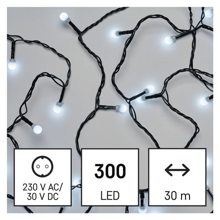 Vánoční osvětlení Emos D5AC04 LED vánoční cherry řetěz – kuličky, 30 m, venkovní i vnitřní, studená bílá, časovač (poslední kus)