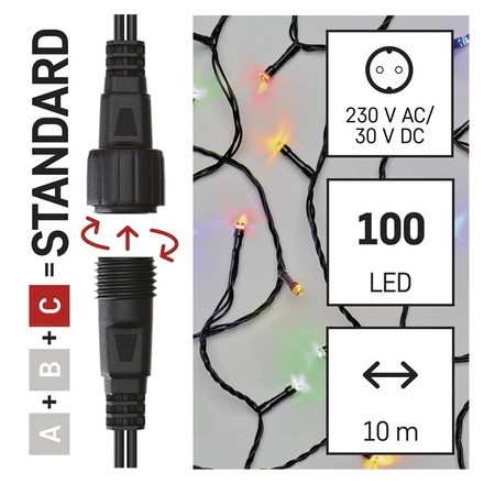 Spojovací vánoční řetez Emos D1AM03 Standard LED spojovací vánoční řetěz, 10 m, venkovní i vnitřní, multicolor