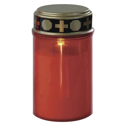 LED hřbitovní svíčka Emos ZY2372 LED hřbitovní svíčka červená, 2x C, venkovní i vnitřní, teplá bílá, senzor