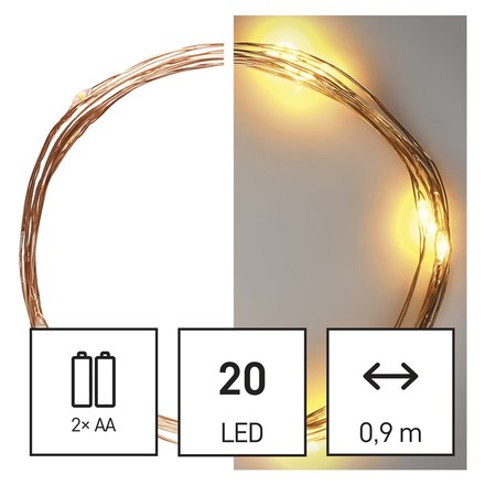 Vánoční řetěz Emos D3AW07 LED vánoční nano řetěz, 1,9 m, 2x AA, vnitřní, teplá bílá, časovač 
