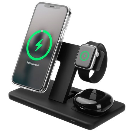 Bezdrátová nabíječka Fixed MagPowerstation 3v1 - černá