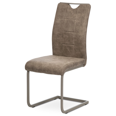Moderní jídelní židle Autronic Jídelní židle, lanýžová látka v dekoru vintage kůže, bílé prošití, kov-lanýž.lak (DCL-412 LAN3)