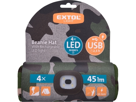 Čepice s LED světlem Extol Light 43464 čepice s čelovkou 4x45lm, USB nabíjení, maskovací, univerzální velikost (4)