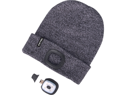 Čepice s LED světlem Extol Light 43462 čepice s čelovkou 4x45lm, USB nabíjení, šedá/černá, univerzální velikost (2)