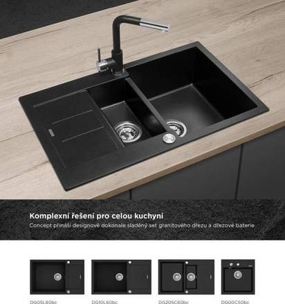 Páková kuchyňská vodovodní baterie se sprškou Concept BDG4527bc granit ČERNÁ (2)