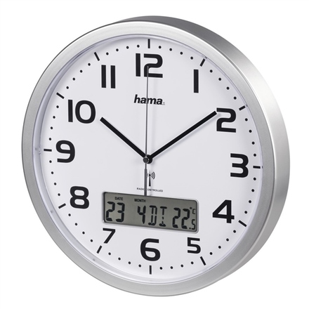 Nástěnné hodiny Hama Extra, stříbrná / bílá