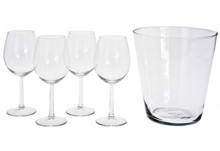 Sklenice Excellent KO-VER000576 Sklenice na víno + chladič sada 5 ks