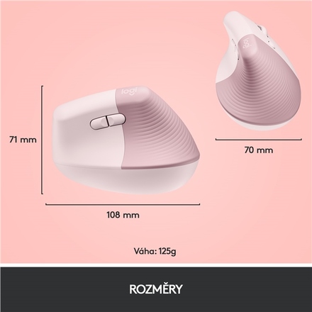 Počítačová myš Logitech Lift Vertical Ergonomic / optická/ 6 tlačítek/ 4000DPI - růžová (6)