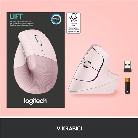 Počítačová myš Logitech Lift Vertical Ergonomic / optická/ 6 tlačítek/ 4000DPI - růžová (4)
