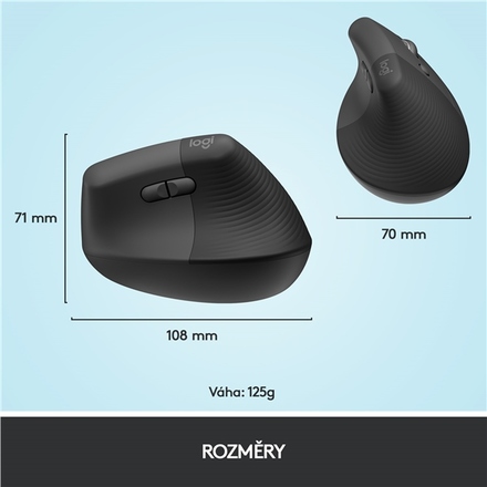 Počítačová myš Logitech Lift Vertical Ergonomic / optická/ 6 tlačítek/ 4000DPI - šedá (9)