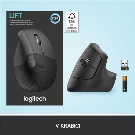 Počítačová myš Logitech Lift Vertical Ergonomic / optická/ 6 tlačítek/ 4000DPI - šedá (7)