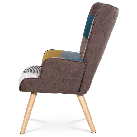 Křeslo Autronic Křeslo ušák s podnožkou, potah patchwork látka, nohy masiv kaučukovník (AK-305 PW2) (6)