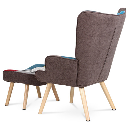 Křeslo Autronic Křeslo ušák s podnožkou, potah patchwork látka, nohy masiv kaučukovník (AK-305 PW2) (7)