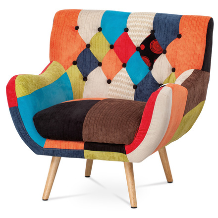 Křeslo Autronic Křeslo, potah látka patchwork, masiv přírodní kaučukovník (AK-103 PW2)