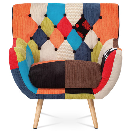Křeslo Autronic Křeslo, potah látka patchwork, masiv přírodní kaučukovník (AK-103 PW2) (1)