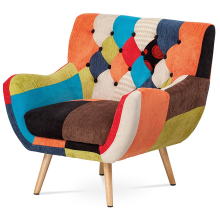 Křeslo Autronic Křeslo, potah látka patchwork, masiv přírodní kaučukovník (AK-103 PW2) (3)