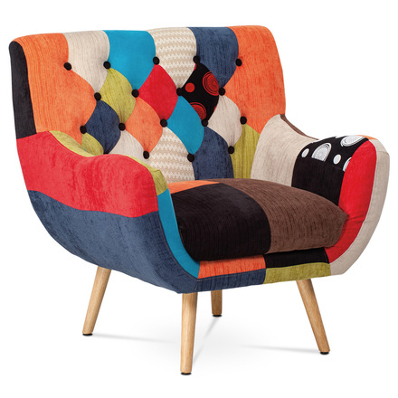 Křeslo Autronic Křeslo, potah látka patchwork, masiv přírodní kaučukovník (AK-103 PW2) (7)