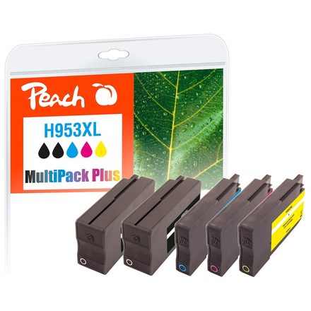 Inkoustová náplň Peach HP No. 953XL, MultiPack Plus, 2x43/ 3x20 ml kompatibilní - černá/ modrá/ červená/ žlutá