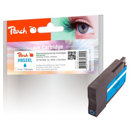 Inkoustová náplň Peach HP F6U16AE, No. 953XL, 20 ml kompatibilní - modrá