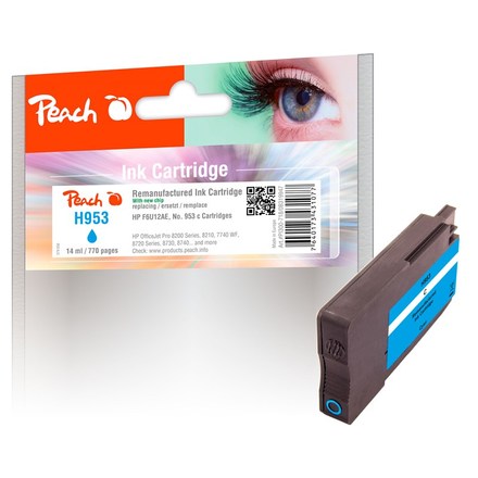 Inkoustová náplň Peach HP F6U12AE, No. 953, 10 ml kompatibilní - modrá