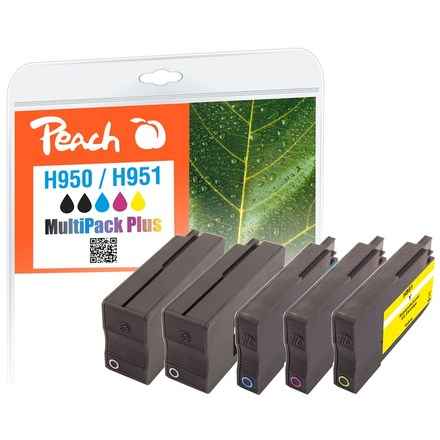 Inkoustová náplň Peach HP No. 950/ 951, MultiPack Plus, 2x46/ 3x14 ml kompatibilní - černá/ modrá/ červená/ žlutá