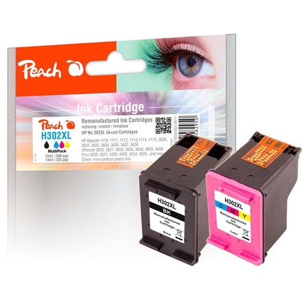 Inkoustová náplň Peach HP No. 302XL, MultiPack, 1x15, 1x14 ml kompatibilní černá/ CMY