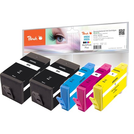 Inkoustová náplň Peach HP No. 934XL/ 935XL, MultiPack Plus, 2x 49 ml, 3x 12 ml kompatibilní - černá/ modrá/ červená/ žlutá
