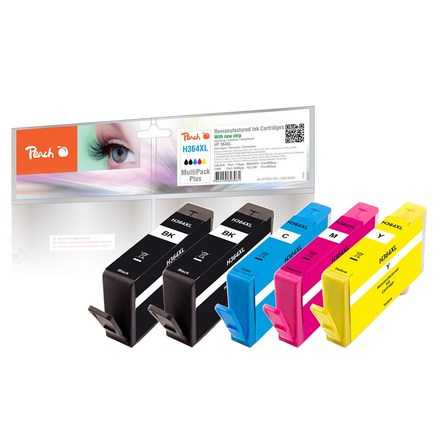 Inkoustová náplň Peach HP No. 364XL, MultiPack Plus, 2x19 ml, 3x12 ml kompatibilní - černá/ modrá/ červená/ žlutá