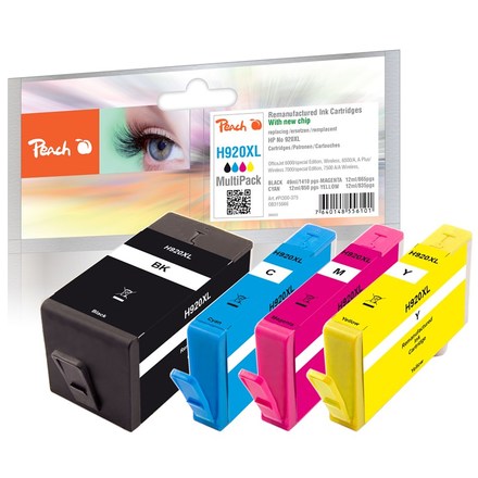 Inkoustová náplň Peach HP No. 920XL, MultiPack, 49 ml, 3x 12 ml kompatibilní - černá/ modrá/ červená/ žlutá