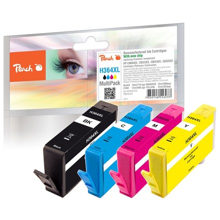 Inkoustová náplň Peach HP No. 364XL, MultiPack, 19 ml, 3x 12 ml kompatibilní - černá/ modrá/ červená/ žlutá