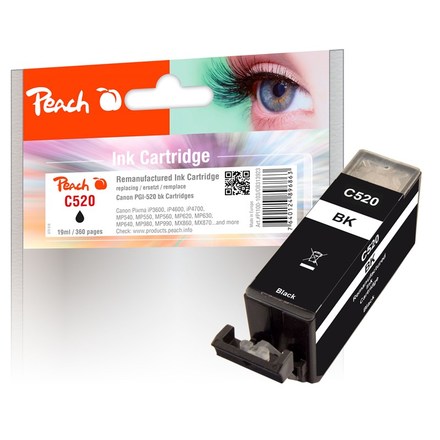 Inkoustová náplň Peach Canon PGI-520BK, 19 ml kompatibilní - černá