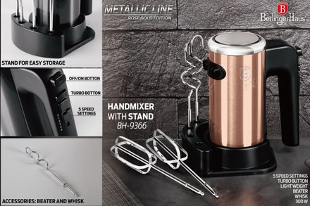Ruční šlehač Berlingerhaus BH-9366 Mixér ruční šlehač s příslušenstvím 300 W Rosegold Metallic Line (4)