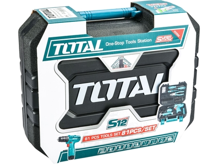 Aku vrtací šroubovák Total THKTHP10812 Vrtací šroubovák AKU 12V Li-ion s nářadím, sada 81ks (4)