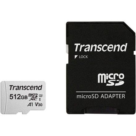 Paměťová karta Transcend 300S microSDXC 512GB UHS-I U3 V30 A1 (95R/ 40W) + adapter