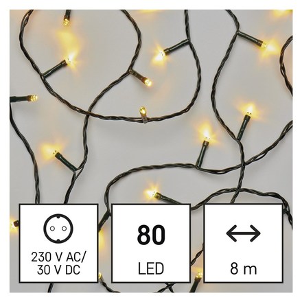 Vánoční řetěz Emos D4AW02 LED vánoční řetěz, 8 m, venkovní i vnitřní, teplá bílá, časovač