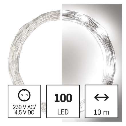 Vánoční řetěz Emos D3AC01 LED vánoční nano řetěz stříbrný, 10 m, venkovní i vnitřní, studená bílá, časovač (2)