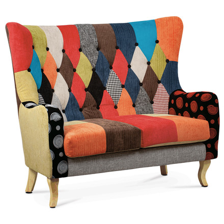 Sedačka Autronic Dvojsedačka, látka patchwork, masiv přírodní kaučukovník (AK-100 PW2) (16)