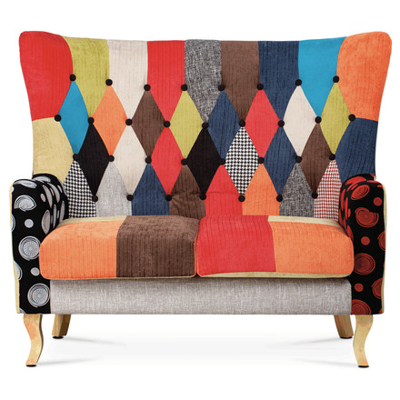 Sedačka Autronic Dvojsedačka, látka patchwork, masiv přírodní kaučukovník (AK-100 PW2) (2)