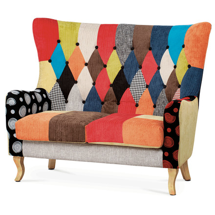 Sedačka Autronic Dvojsedačka, látka patchwork, masiv přírodní kaučukovník (AK-100 PW2) (3)