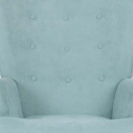 Křeslo Autronic Křeslo ušák s podnožkou, potah světle modrá látka, dřevěné nohy, masiv kaučuko (AK-302 BLUE2) (10)