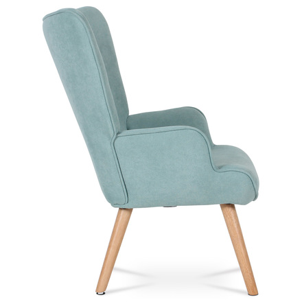 Křeslo Autronic Křeslo ušák s podnožkou, potah světle modrá látka, dřevěné nohy, masiv kaučuko (AK-302 BLUE2) (7)