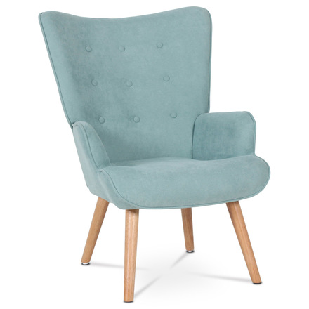 Křeslo Autronic Křeslo ušák s podnožkou, potah světle modrá látka, dřevěné nohy, masiv kaučuko (AK-302 BLUE2) (8)