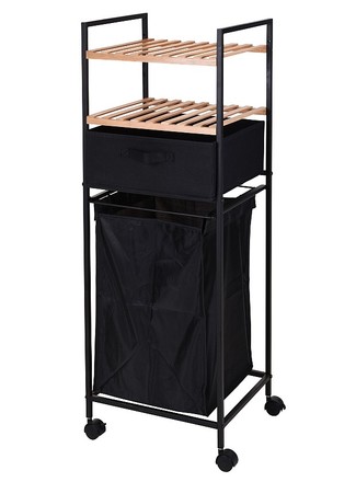 Regál do koupelny Excellent KO-784500080 Regál do koupelny s košem na prádlo 3 police dřevo/kov