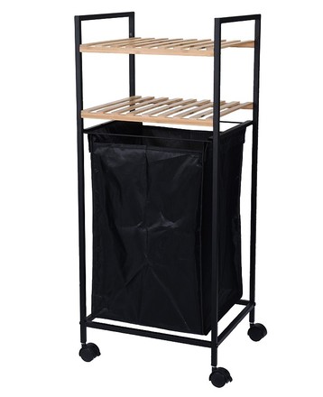 Regál do koupelny Excellent KO-784500070 s košem na prádlo 2 police dřevo/kov