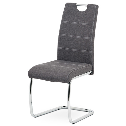 Moderní jídelní židle Autronic Jídelní židle, šedá látka, bílé prošití, kov chrom (HC-482 GREY2)