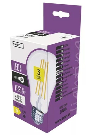 LED žárovka Emos Z74285 LED žárovka Filament A67 11W E27 neutrální bílá (1)