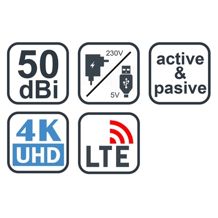 Pokojová anténa Evolveo Xany 1 LTE, 50dBi aktivní DVB-T/ T2, LTE filtr (10)