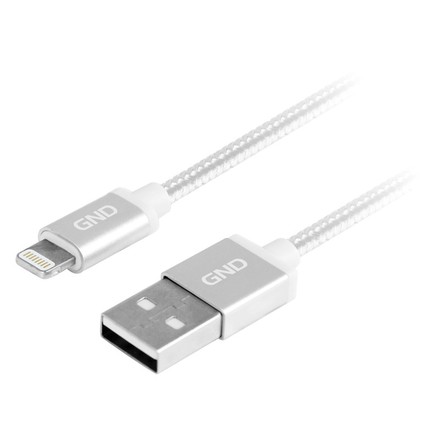 USB kabel GND USB / lightning MFI, 1m, opletený - stříbrný